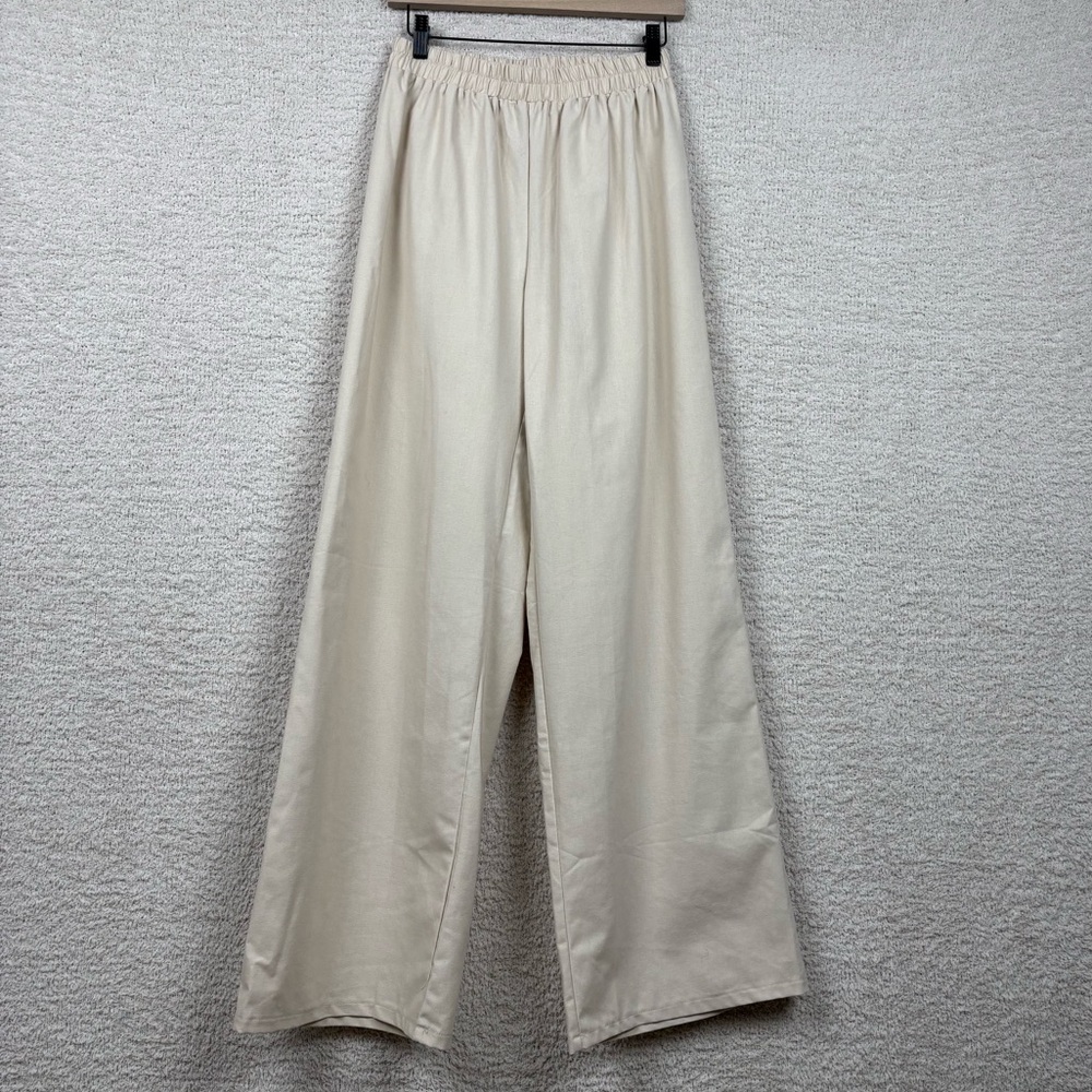 Pretty‎ Little Thing Pants Womens 6 Stone Linen Look Oversized Wide Leg Beach